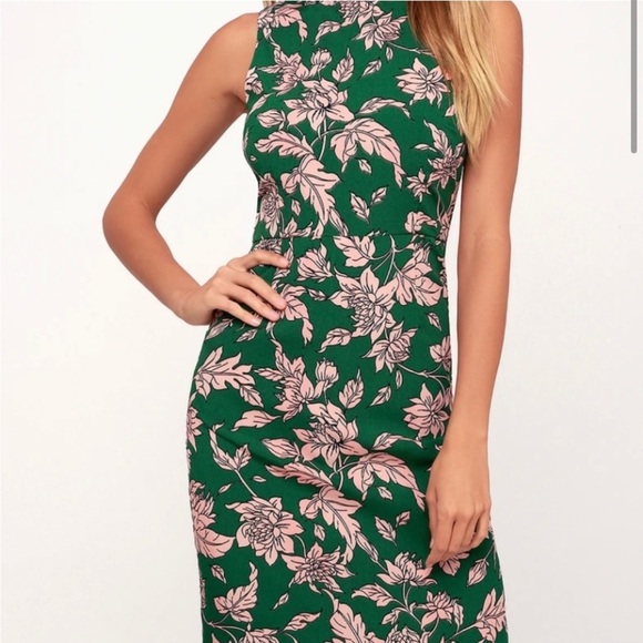 LULU’S dress Pink green floral sleeveless Spring botanical small NEW lined - Picture 1 of 8